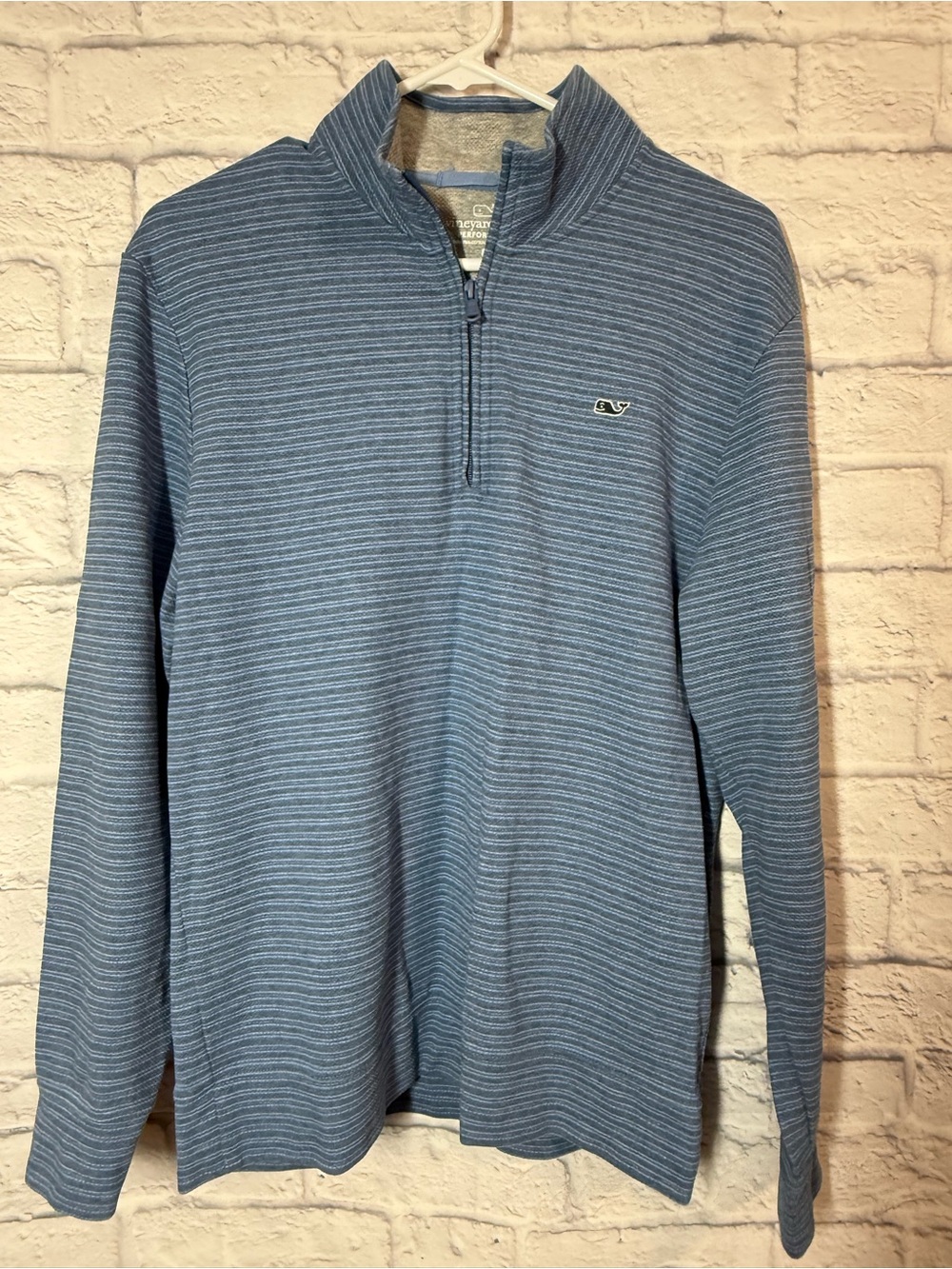 Vineyard Vines Men's Blue Striped Performance Quarter-Zip, sz M